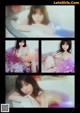 A series of four pictures of a woman in a bathtub.