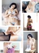 A collage of photos of a woman in lingerie and stockings.